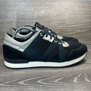 Kazar Mens Sz EU 44 Black Leather Silver White Low Top Lace Up Sneakers